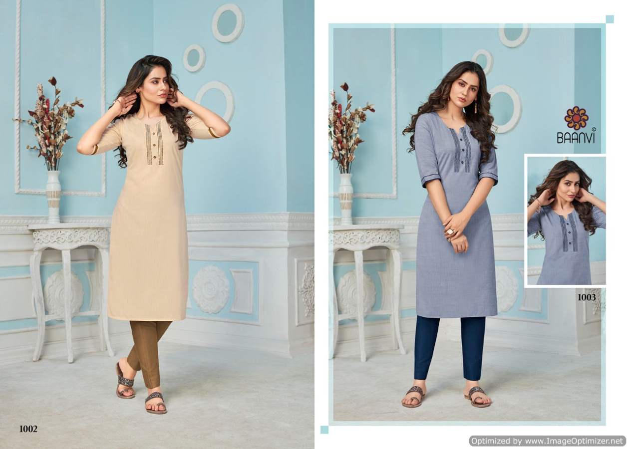 Baanvi Rang 1 Classic Ethnic Wear Slub Cotton Fancy Designer Kurti Collection